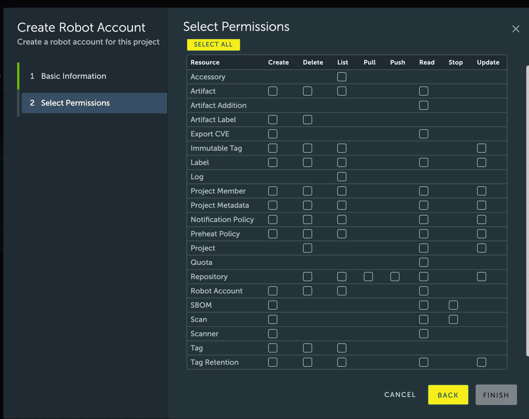Screenshot of creating a Robot Account